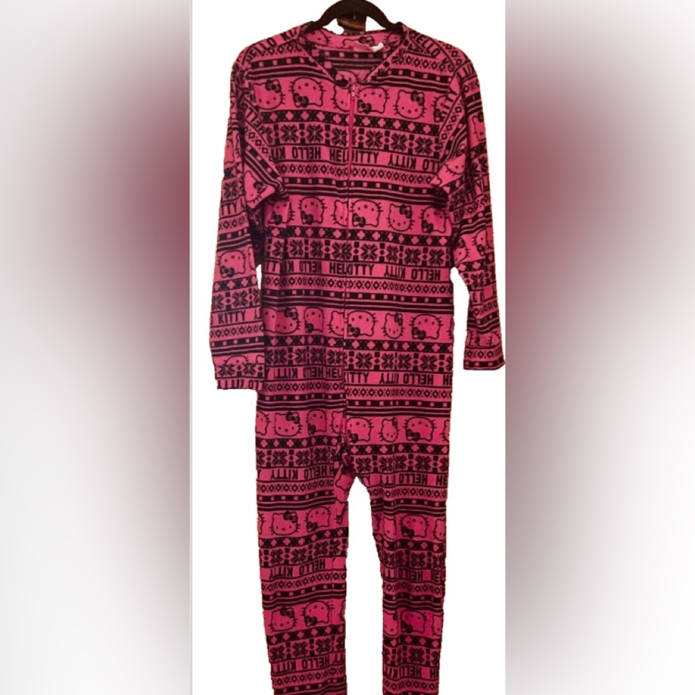Sanrio Hello Kitty One piece Pajamas Sleepwear Women Large Pink Comfy Cozy